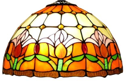 BOTOWI 12 Pouces Tulipe vitrail Lampe Abat-Jour Uniquement, Tiffany Style Floral Abat-Jour Remplacement, rétro Lampe Couverture Accessoires adapté pour Lampe de Table Suspension plafonnier,Orange