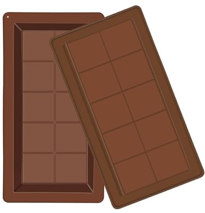 Hevysuo 2 Stück Schokoladentafel Form Tief 25 x 13 x 2 cm,Wiederverwendbar Pralinenform Silikon,für Schokolade Praline Süßigkeiten Gelee Eiswürfel,Braun