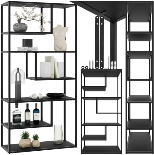 tectake® Industrial Regal, Metallregal, Bücherregal mit Regale & Ablagen für Wohnzimmer Deko, Möbel für Arbeitszimmer, Küche, als Raumtrenner, als Wohnzimmerschrank, Standregal hoch