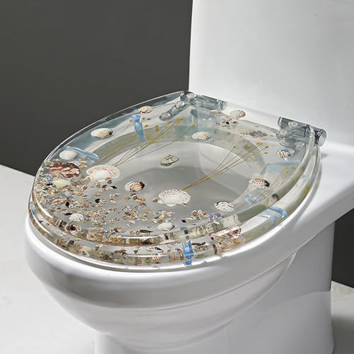 Unikicool Toilet Seat, Transparent Resin, Contemporary Style, Semi-Enclosed Toilet, 42cm*36cm, Ocean Series