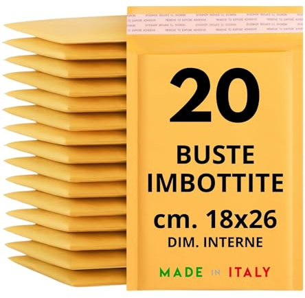 Easy8 20 sobres acolchados para envíos, 18 x 26 cm, sobres de burbujas de aire, envío en papel habana con cierre adhesivo, amarillo, selladores y protectores para materiales frágiles y delicados