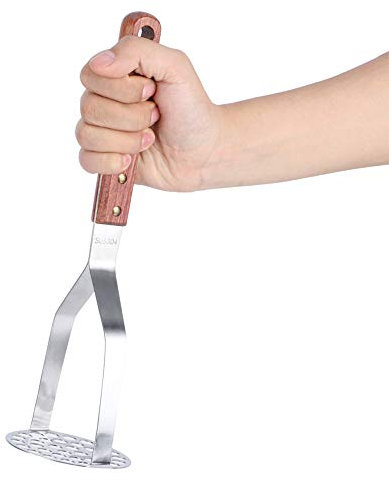 HAOHIZE Schiacciapatate, Schiacciapatate con Manico in Legno, Schiacciapatate Manuale in Acciaio Inossidabile Pressato da 11 Pollici Schiacciapatate per Patate, Avocado, Patate