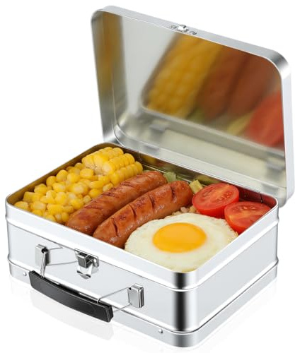 Alipis Vintage Metal Lunch Box with Handle and Lid 8.07X5.91X2.95 Inch Portable Tinplate Storage Container for Food Snacks Crafts