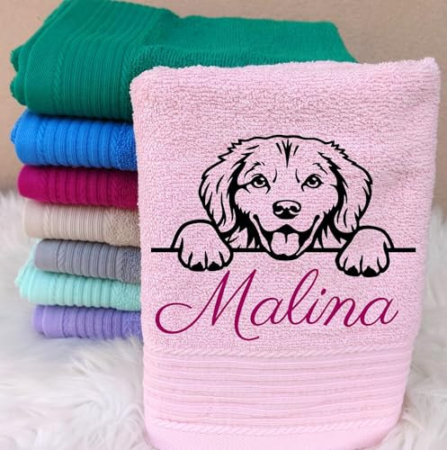 Kinderhandtuch personalisiert mit Hund-Motiv und Namen bestickt Handtuch Hunde-Gesicht Geschenk Kinder Geburtstag Babygeschenk Taufgeschenk Junge Mädchen Händehandtuch Schulanfang Kindertag towel