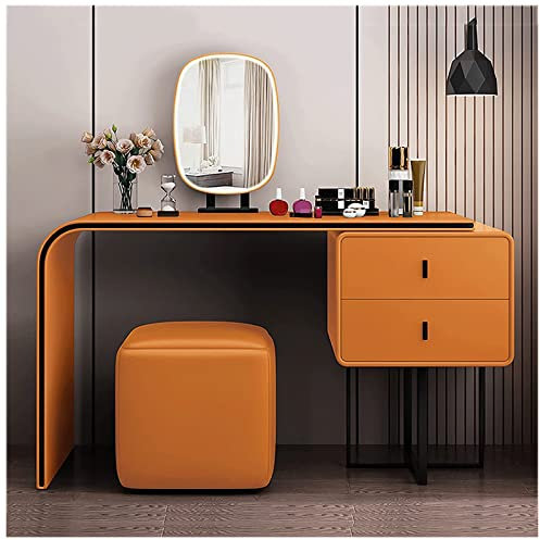 CAFIEDR Frisiertisch, Frisiertisch, Computertisch, moderner Frisiertisch, Schminktisch mit gepolstertem Hocker und verstellbarem Seitenschrank, Frisiertisch, 3-farbig b(Länge 100cm Orange)