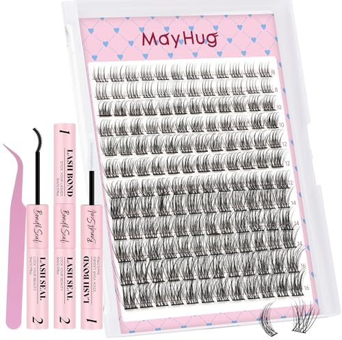 Mayhug Kit Ciglia Extension Natürliche Ciglia Finte Ciuffetti 8-16mm Ciuffetti Ciglia Finte Per Principiante D Curl Extension Ciglia DIY Kit Ciglia Extension con Bond e Seal(BareBloom Kit)