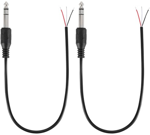 Greluma 2 Stk 0,3 m, 3 poliger 6,35 mm Stecker auf Lautsprecherkabel, 1/4 Zoll TRS Stereo Stecker auf blankes Kabel mit offenem Ende, 6,3 mm Klinken Audiokabel Pigtail