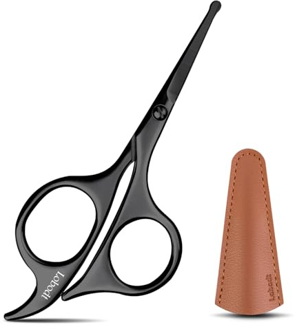 Lobodt 4.7-inch small nose hair scissors (black), round-headed scissors, for trimming facial hair, beards, ear hair, eyebrows, bathroom, Moustache Trimming，personal care and beauty