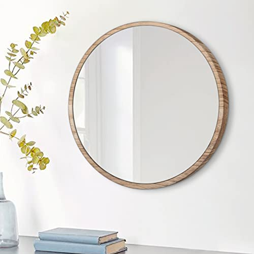 JJUUYOU Piccolo specchio rotondo da parete rotondo per bagno rustico cornice in legno bianco specchio decorativo per parete in ingresso bagno soggiorno, legno