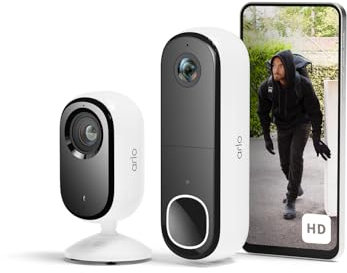 Arlo Videoportero HD inalámbrico y cámara 2K interior – Seguridad Smart Home para familia y mascotas, visión nocturna, detección de movimiento, audio bidireccional, compatible con Alexa