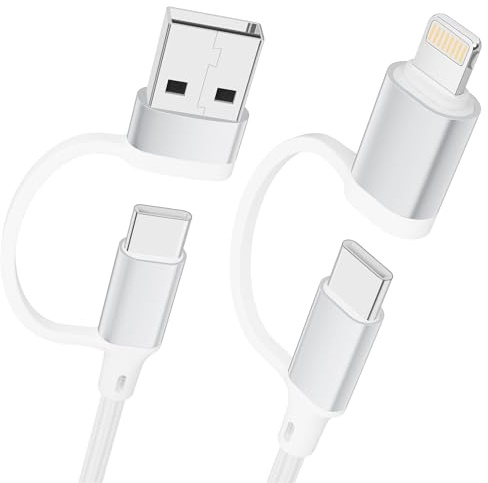 layajia Multi USB Kabel 1M, 4 in 1 Universal Ladekabel Mehrfach Ladekabel 60W PD mit USB C/USB A auf Lightning, USBC/USBA auf USBC für iPhone, Android, Galaxy, Tablet -Weiß