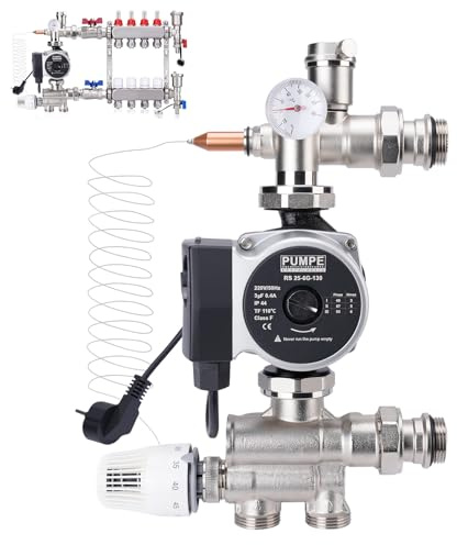 Gruppo pompe con regolazione a valore fisso per riscaldamento a pavimento [20–60 °C | 210–235 mm | Connessioni G1 | 16 bar | fino a 180 m²] Collettore per circuito di riscaldamento Pompa per riscaldam