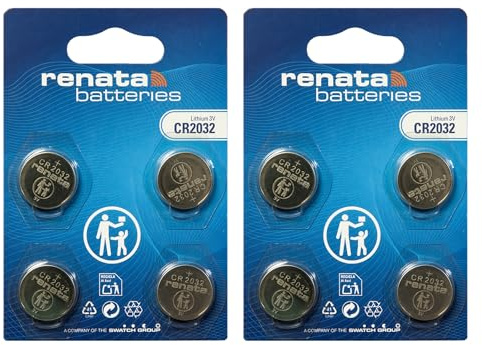 Renata CR2032, 2032 Batteria Bottone Litio 3V (2 x Set da 4) - 8 Pile