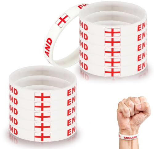 10Pcs World Cup Football 2026 England Wristbands Silicone,England World Cup Merchandise St Georges Cross Wrist Bands Bracelet for Men Women Football Party Decorations Fans Sport Event Souvenirs