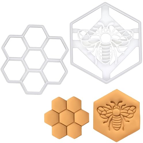 BAKERLOGY Set of 2 Realistic Honey Bee Cookie Cutters (Designs: Honeycomb and Realistic Bee) - Detailed Biscuit Cutter Design for Baking and Crafts, Ideal on Fondant, Dough, Clay