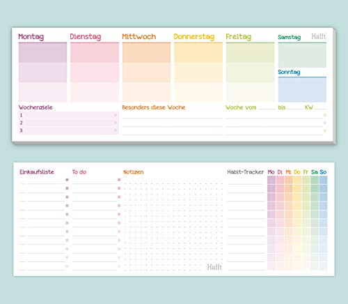 paper&you® Wochenplaner ohne festes Datum Rainbow 50 Blatt - Tischkalender Block quer undatiert inkl. Terminplaner, Habit-Tracker, To-Do-Liste, Einkaufsliste, Notizen - nachhaltig & klimafreundlich