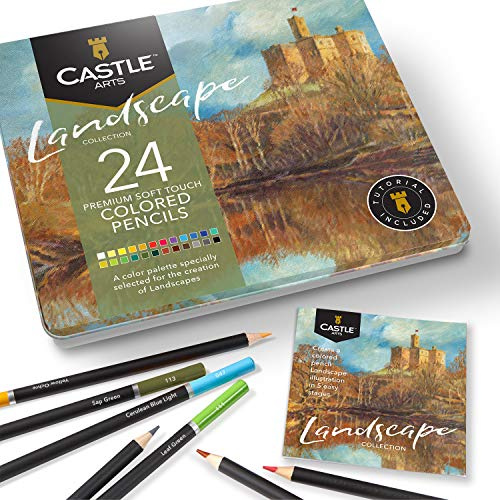 Castle Arts - Set temático de 24 lápices de colores perfectos para Paisajes. Con núcleos de colores suaves y de, un rendimiento superior de mezcla y estratificación que logra excelentes resultados