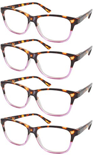 TBOC Lesebrille Lesehilfe für Herren und Damen - [Pack 4 Einheiten] Dioptrien +1.50 [Braun Schildpatt - Lila] Fassung mit Stärke für PC Handy Trend Frauen Männer Senioren Alterssichtigkeit Presbyopie
