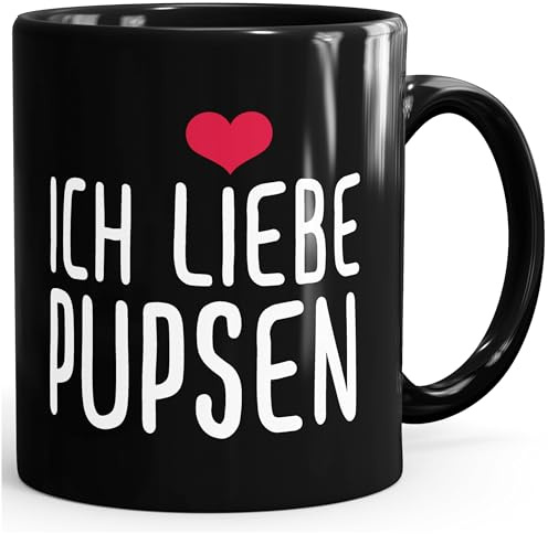 MoonWorks Spruch-Tasse Ich liebe Pupsen Kaffeetasse Teetasse Schwarz unisize