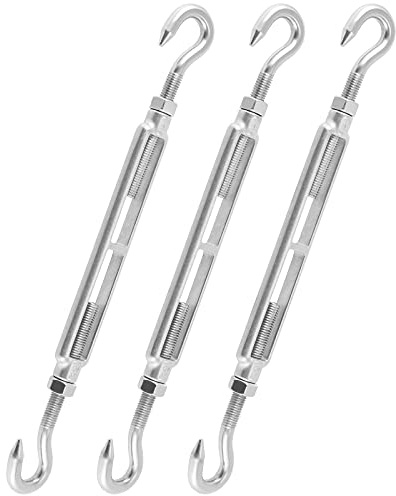 FUNSUEI 3 Pack M12 Stainless Steel Hook & Hook Turnbuckle, Heavy Duty Hook & Hook Turnbuckle for Tensioning Wire Rope, Rope, Chain