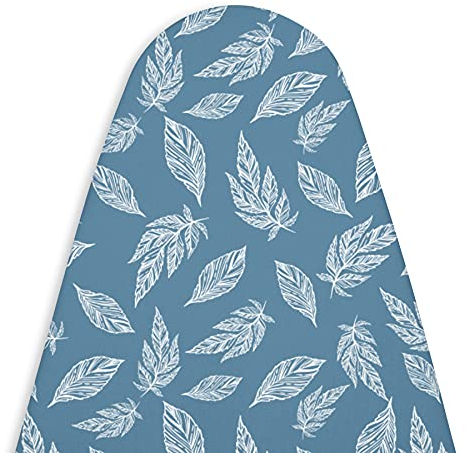 Encasa Ironing Board Covers (112 x 34 cm) Drawstring Tightening with Thick 3 mm Felt Padding, Easy Fit, Scorch Resistant, Printed - Big Leaves Blue