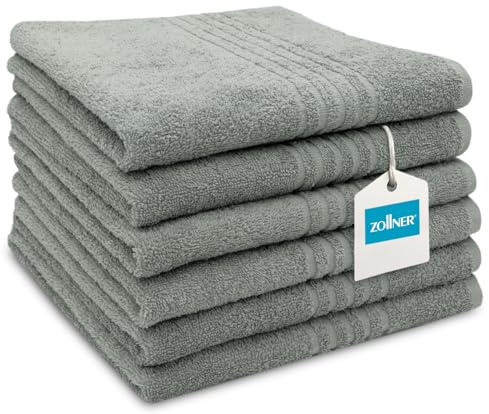 ZOLLNER 6 asciugamani da bagno, teli mani 50x70 cm - grigio - con gancetto - lavabili a 60°C - cotone - qualità d'albergo