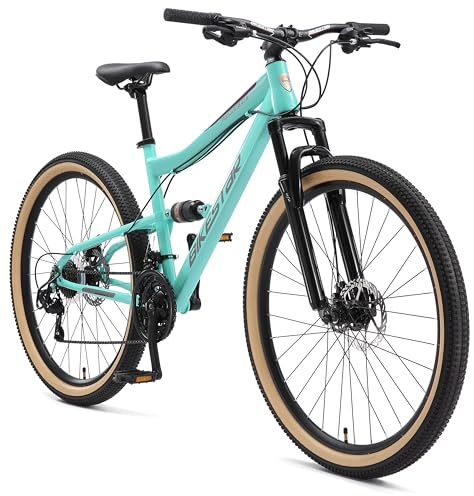 BIKESTAR VTT Vélo Tout Terrain, Frein à Disque, 21 Vitesses Shimano, 27.5 Pouces | Mountainbike Tout Suspendu Integral Cadre 17 Pouces | Menthe