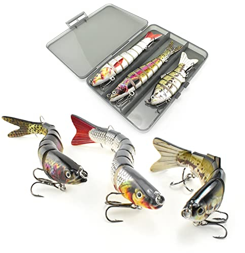 3 Stück Multi Gelenkartigen Wobbler Swimbait Jerkbait Köder zum Angeln auf Raubfische Mit 2 Drillingshaken - Gummifische für Hecht Barsch Zander