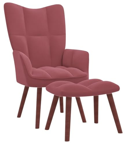 vidaXL Relaxsessel mit Hocker, Sessel mit Stahlrahmen Holzbeinen, Relaxstuhl Polsterstuhl mit Armlehne, Fernsehsessel Polstersessel Wohnzimmer, Modern, Rosa Samt