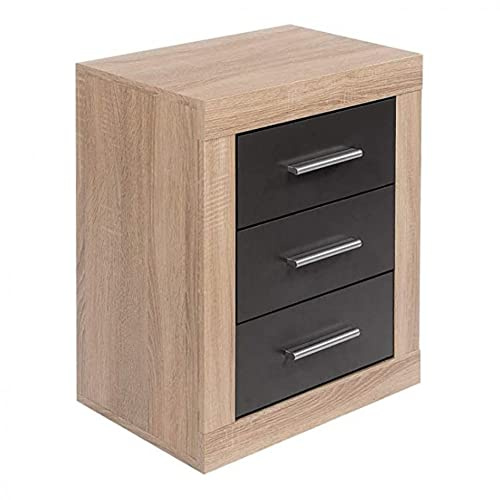LIQUIDATOR Mesita de Noche Modelo Lara, 3 Cajones, Color Cambrian Grafito (Negro), Mesilla Dormitorio, Medidas: 60 cm (Alto) x 50 cm (Ancho) x 34.6 cm (Fondo)