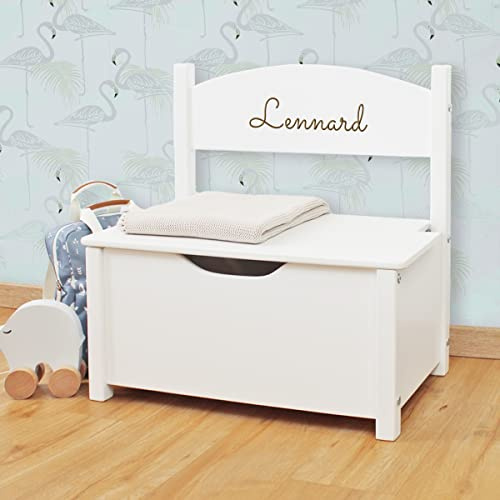 LittleStars Hochwertige Sitzbank Truhe mit Aufbewahrung I mit Personalisierung I Sitzfläche: 56 x 33 cm, Sitzhöhe: 28,5 cm I für das Kinderzimmer Wohnzimmer Flur