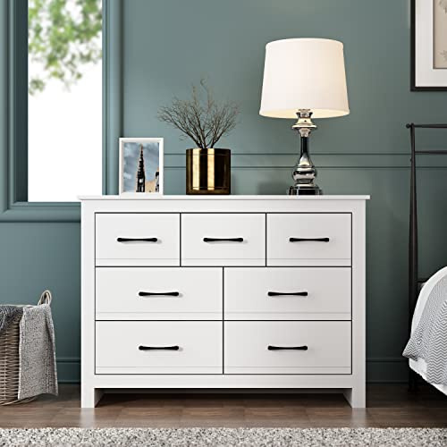 Galano Limestone 3+4 Drawer Chest - Chest of Drawer for Bedroom - Closet Organizers and Storage Cabinet for Hallway, Entryway - White