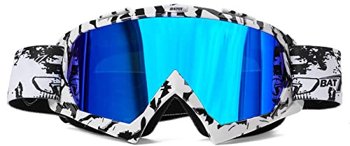 Motocross Brille Mtb Brille Dirt Bike ATV Crossbrille goggle Sicherheit Tactical Riding Motorradbrillen für Herren Damen Jugend (SchwarzWeiß Blau PRO, Large)