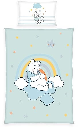 Herding Baby-Bettwäsche-Set, Disney's Winnie Pooh, Wendemotiv, Kopfkissenbezug 40 x 60 cm mit Hoteleinschlag, Bettbezug 100 x 135 cm mit Reißverschluss, Baumwolle/Renforcé