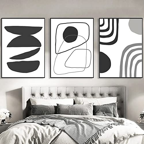 Sarah Duke Set of 3 Boho Wall Pictures, Black White Geometry Line Art Pictures, Art Posters for Living Room, Bedroom, Wall Decoration, Without Frame (40 x 50 cm)