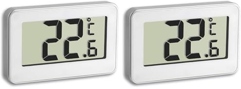 TFA Dostmann Digitales Thermometer, vielseitig einsetzbar, Temperaturmessung im Kühlschrank, gut ablesbar, L 68 x B 25 (14) x H 43 (61) mm (Packung mit 2)