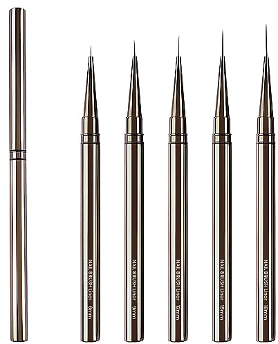 Lokaloka 6/9/12/15/18mm Pinceau Nail Art Ongles Professionnel avec Capuchon | 5 Pièces Pinceaux Ultra Tres Fin Liner Brush Fine Set pour Vernis Semi Permanent Ongl Gel Precision Manucure Brosse Peinture