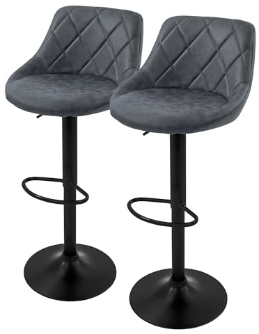 ML-Design Barhocker 2er Set, Bezug aus Kunstleder, Anthrazit, Gepolsterter Barstuhl mit Rückenlehne und Fußstütze, Tresenhocker höhenverstellbar, 360° drehbar, Bistrohocker Hocker Drehstuhl Barstühle