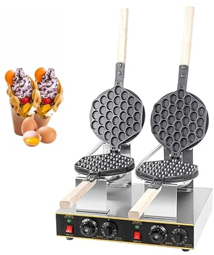 DXDRT Gaufrier à Bulles Commercial, 1400W & 1400W Machine à Gaufrier Rotatif à Double Tête, Appareil A Gauffre Antiadhésif pour Restaurants,Cafés, Contrôle Indépendant De Température Et Temps