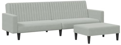 vidaXL Sofagarnitur 2-TLG., Schlafsofa mit Fußhocker, Klappbett Klappsofa mit Schlaffunktion, Bettsofa Sofabett Sofa Couch, Hellgrau Samt
