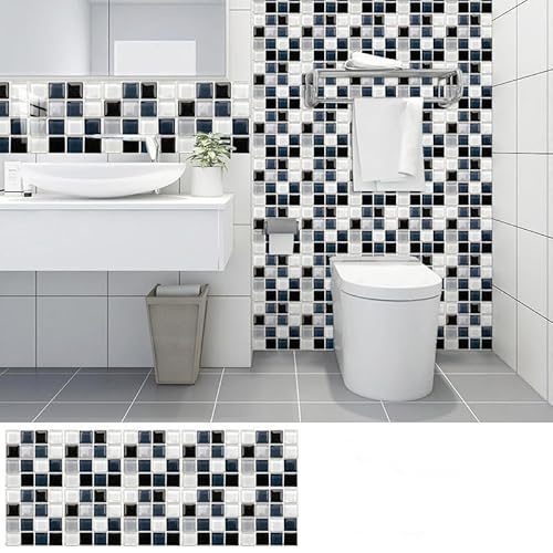 Stickers Muraux Cuisine Mosaïque Bleue Blanche Décoration Murale En Carrelage,Autocollants Carrelage Salle De Bain Et Cuisine,Auto-Adhésif Pvc Imperméable Style Carreaux De Ciment 15X15Cm