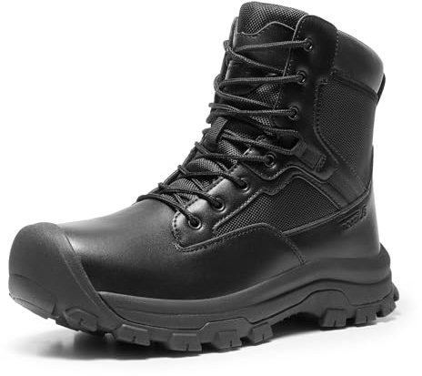 NORTIV 8 Botas tácticas militares impermeables para hombre, con puntera de goma, de piel, para senderismo, motocicleta, combate, Negro, 46 EU