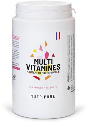 Multivitamine e Minerali 21 Nutrienti | Integratore alimentare | Magnesio, Vitamina B12, Vitamina D, Zinco | Antiossidante, Capacità cognitiva | 180 capsule | 3 mesi | Made in France | Nutripure