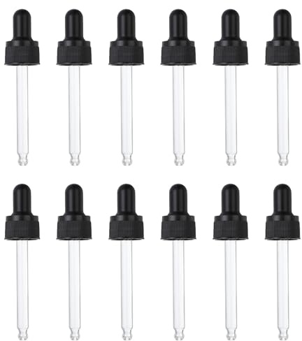 PATIKIL Glass Eye Dropper Caps, 12 Pcs Plastic Glass Dropper Closure Top for 30ml(1oz) Essential Oils Bottle, Perfume, Lab Experiments, Black