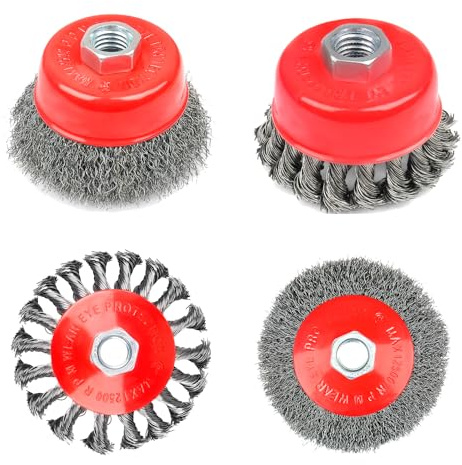 RUCUDIM Drahtbürste Winkelschleifer Flex, Topfbürste Winkelschleifer, Kegelbürsten, Winkelschleifer Zubehör,Twist Knot Drahtbürsten Set, M14 Scheiben Bürste für Winkelschleifern(75/100mm), 4PCS