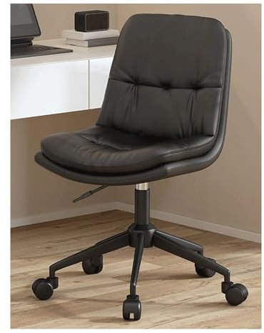 SJHPZG Ergonomischer Leder-Schreibtischstuhl ohne Armlehnen, 360° drehbar, gepolsterter Heimbürostuhl, 10 cm höhenverstellbar, mittlere Rückenlehne, rollender Computer-Arbeitsstuhl