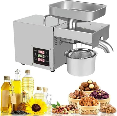 AFLEPCBRQ Automatic Electric Oil Press Machine Cold/Hot Nut Oil Extractor Stainless Steel Physical Pressing Oil Expeller with LCD Display for Coconut Castor Peanuts Commercial Home 3-6Kg/H 610W
