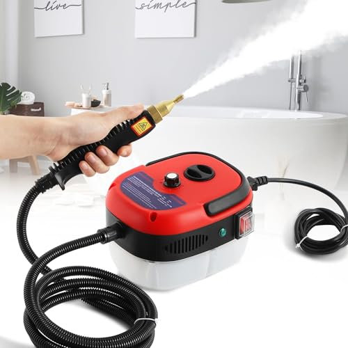 Moongiantgo Pulitore a Vapore Portatile, 2500W Macchina per la Pulizia ad Alta Temperatura ad Alta Pressione con 1L Grande Serbatoio D'acqua&3 Tipi di Testine per Casa,Cucina,Bagno,Auto (220V, Rosso)
