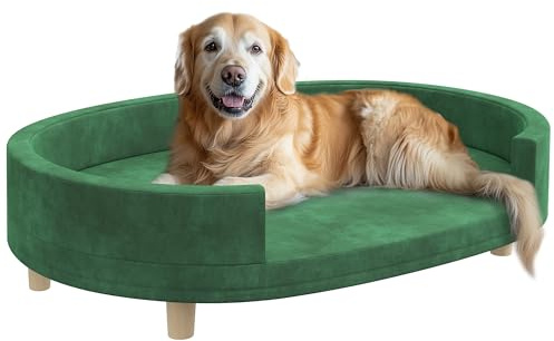 PawHut Canapé pour Chien, Sofa pour Chat, Fauteuil pour Chat, Surface en Velours Doux, avec Coussin Amovible, Pieds en Bois Massif, 100l x 70P x 25H cm, Vert
