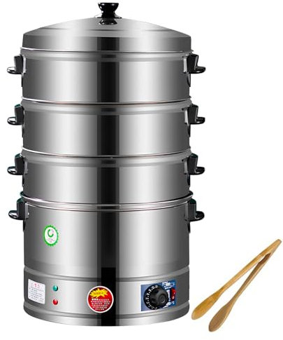 FYDZ Vaporiera elettrica a 3 livelli: acciaio inossidabile, controllo termostato, riscaldamento automatico, per colazione e altro (40 cm)